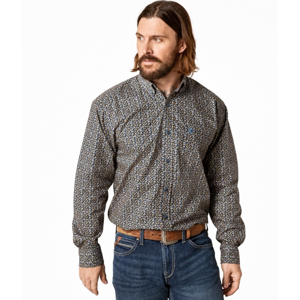 Ariat Garner Classic Fit Whiskey Bottle Button Up Shirt Western Rodeo PBR Cowboy